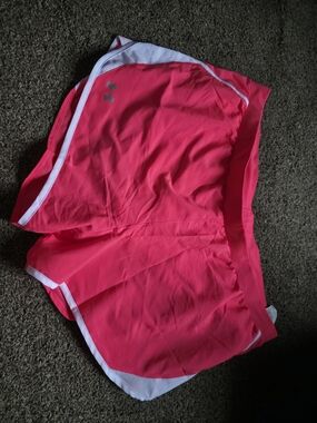 Under Armour Women's Pink Athletic Shorts with White Trim